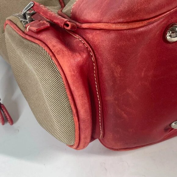 PRADA Bucket type Logo drawstring bag Shoulder Bag Leather/Canvas Beige/Red - Picture 11 of 16